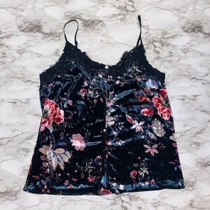 Esqualo Spaghetti Strap Velvet Floral Camisole Black Women 6 Gothic Babydoll Y2K